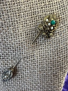 Goldette 1960s Gold tone Stick Pin With Faux Turquoise & Pearl Accents - Picture 1 of 5