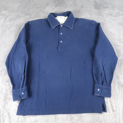Fedeli Polo Shirt Mens 48 Blue Long Sleeve Russo Capri Cotton Italy Made - Image 1 of 4