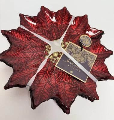 Artistic Accents Red Glass Poinsettia Plates Set of 4 NEW Salad, App, Dessert - Image 1 of 2
