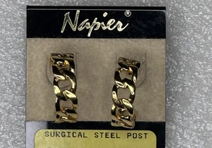 Vintage Napier Pierced Earrings Gold Tone Fashion Jewelry - New - Picture 1 of 4