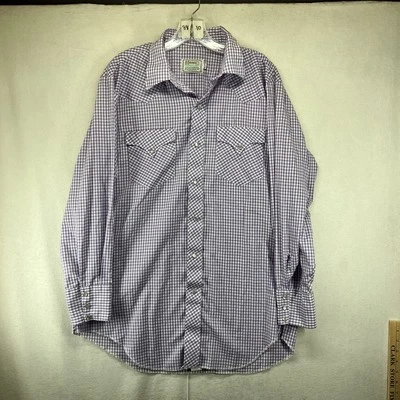 Vintage H Bar C Western Shirt Mens 16 Pearl Snap Purple Long Sleeve Made in USA - Изображение 1 из 4