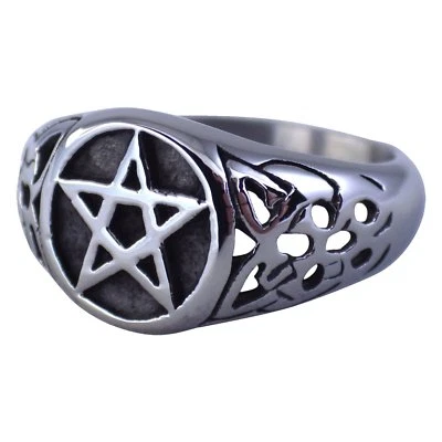 Pentacle Star Thumb Ring Stainless Steel Wiccan Pagan Band Sizes 7-12 - Image 1 of 4