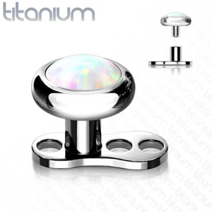 Implant Grade Titanium 3-Hole Dermal Anchor W/ Flat Round Opal Bezel Top Set  - Picture 1 of 11