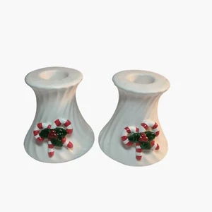 Brinns Candy Cane Candle Holders Christmas White Ceramic - Picture 1 of 10