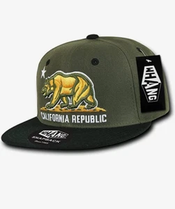 California Republic Embroidered Snapback Adjustable Hat/Cap Olive/Black Cali - Picture 1 of 1