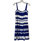 Nwt Ann Taylor Loft Blue & White Striped Spaghetti Strap Lined Dress Size 2