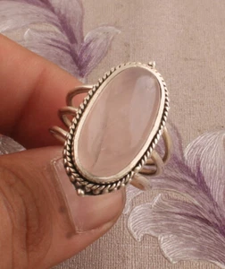 Rose Quartz Gemstone Three Layer Ring 925 Sterling Silver Wedding Jewelry Gift - Imagen 1 de 9