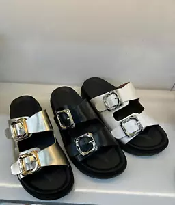 Womens DoubleBuckle Strap Flat Slider Ladies Casual Holiday Flip Flop SandalsL - Picture 1 of 4