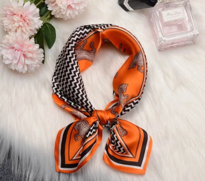 100% шелк шелковицы надежном шаль квадратный оранжевый лошадь печать бандана шарф 53 X 53 см - Изображение 1 из 4