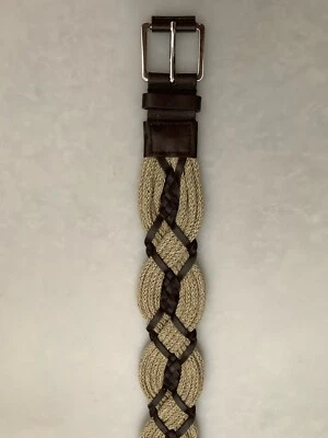 Cinturón Trenzado Talbots Mujer’s XS Lino Algodón Cuero Marrón Ancho Boho ¡Bonito! Foto 1 de 4