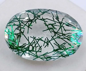 93.50 Ct Oval Cut Green Rutilated Quartz Certified Transparent Loose Gems M25 - Picture 1 of 8