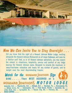 Postal doble; tarjeta de publicidad y comentarios Howard Johnson restaurante/motel - Imagen 1 de 2