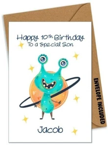 Personalised Alien Space Birthday Card Kids Boys Son Grandson Nephew Brother K21 - Picture 1 of 1