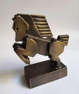 VINTAGE KUNST KUBISTISCHE ART DECO STILISIERTE BRONZE SKULPTUR - REITEN / AUTOMOTIV - Bild 1 von 9