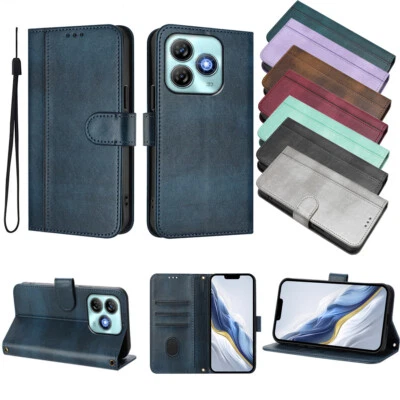 Phone Case Cover for ZTE Blade A73 A35 A75 A53 V70 Line Solid Color Wallet Case - Image 1 of 4