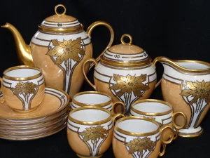 Antik Elite Limoges Porzellan Jugendstil 13 Teile Demitasse Teekanne Teeservice - Bild 1 von 11