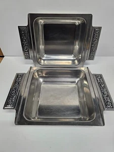 2 Vintage Stainless Steel Tray Japan Handles International Decorator Dish 9.5" - Picture 1 of 4