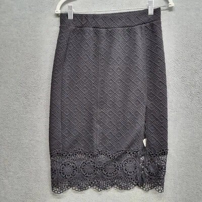 Free People Women Skirt Small Black Quilted Storyteller Knit Lace Hem Foto 1 de 4