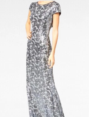 Calvin Klein  Silver Gray Sequin Maxi Gown Evening Cocktail Dress Womens Size 16 - Image 1 of 4