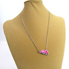Pink Butterfly Pendant Necklace 18" Chain 18kgp Bling Fashion Estate Jewelry