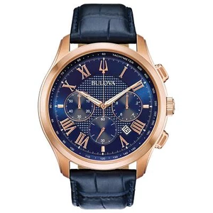 Bulova Men's Wilton 21-Jewel Watch, 60hr Power Reserve 43mm Blue/Rose Gold - Picture 1 of 5