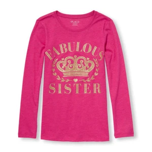*NEW! "FABULOUS SISTER" Big Girls Graphic Shirt 4 xs 5-6 S 7-8 M Pink Gift LS - Picture 1 of 2