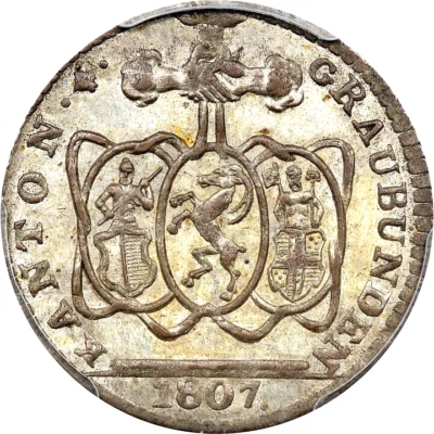 1807 Swiss Cantons, Graubunden, 1 Batzen, PCGS MS 63, Switzerland - Image 1 of 4