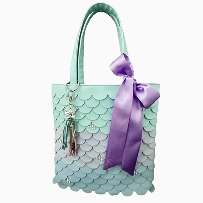 Cat & Jack Girls Mermaid Scaled Totebag Lavender/Purple/Aqua Hand Embellished - Image 1 of 3