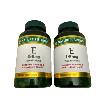 2 PACK Nature's Bounty Vitamin E 180mg Pure DL-Alpha 400 iu 120 Softgels 2027+ - Image 1 of 2