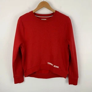 Tommy Hilfiger Sweatshirt Womens Small Crop Oversize Relaxed Jumper  Red - Picture 1 of 12