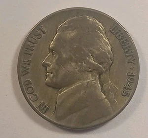 P Jefferson 1945 níquel 35 % plata circulado - Imagen 1 de 3