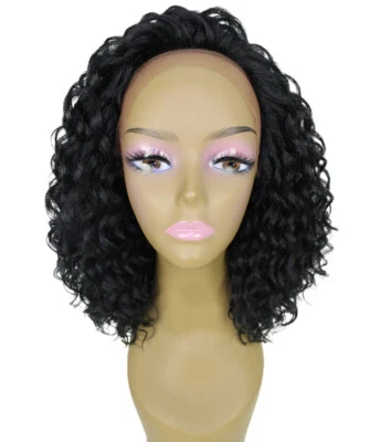 LUXLUXE Ada Curly 17.5 Inch Long 13x2.5 Hand-Tied Lace Front Wig, Black - Image 1 of 4