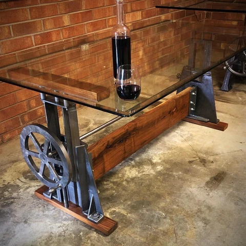 Beach Manufacturing Co. Cast Iron and Black Walnut Crank Table Base Cover