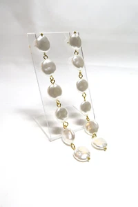GOLD PLATED STUD ARRINGS WITH 12mm ACRYLIC PEARL DROPS 10.5 cm LONG- ...cg1424 - Picture 1 of 4