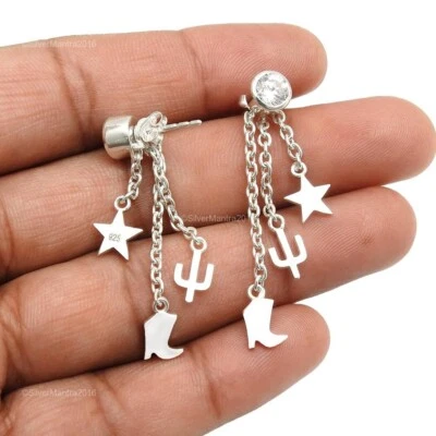 Naturale Bianco Zircone Cubico 925 Argento Alla Moda Orecchini Natale Regalo - Immagine 1 di 4