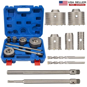 9 Pack Concrete Hole Saw Kit - Tungsten Steel Drill Bit Set 30/40/64/80/100mm US - Picture 1 of 11