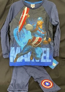 Captain America Graphic Kids Pajama Long Sleeve Pants Set Size 8 - Picture 1 of 4