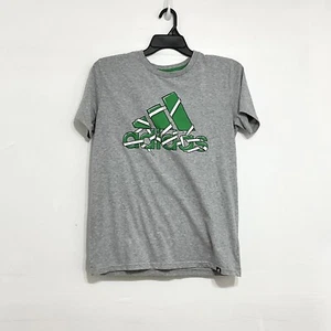 ADIDAS Boys Shoelace Badge of Sport Graphic Tee Short Sleeve Gray Crewneck XL - Picture 1 of 5