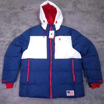 SPYDER 2022 USA Ski Team Puffer Hooded Jacket Mens MEDIUM Camo Blue White - Image 1 of 4