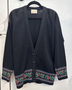 Cardigan donna vintage Pendleton taglia small nero 100% lana vergine - Foto 1 di 6