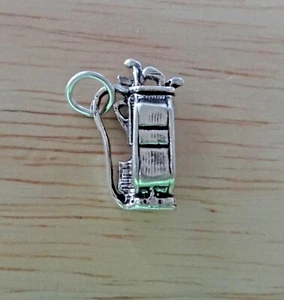 Sterling Silver 3D 17x10mm detailed 3.2 gram Golf Bag with Clubs Charm - Picture 1 of 5