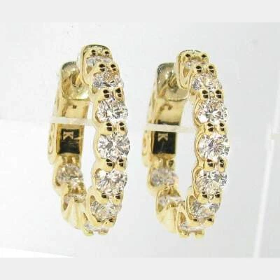 1.80 CT. Round Brilliant Diamond Inside Outside Set 14K Yellow Gold Hoop Earring - Image 1 of 4