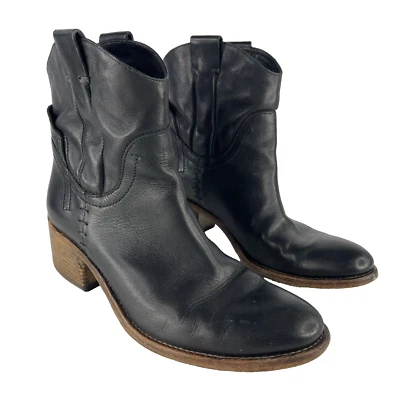 ALBERTO FERMANI Italia Volo Pull On Cuero Negro Botín Tacón Bloque EU36 US 6 Foto 1 de 4