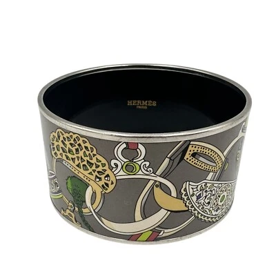 Hermes Concours d'Etriers Grey Enamel $ Palladium-Plated Bangle - Image 1 of 4