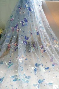 Tela de encaje mariposa lentejuelas malla tela vestido de novia hágalo usted mismo artesanía por 1 yarda - Imagen 1 de 17
