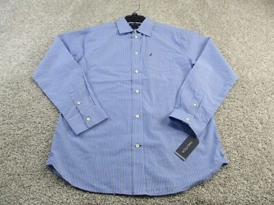 Nautica Shirt Long Sleeve Blue White Striped Boys 20 Juniors Uniform  NWT - Image 1 of 4