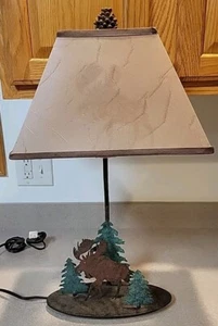 Table lamp with silhouette shade Outdoor Scene Moose 23.5" Cabin Den Lodge - Picture 1 of 8