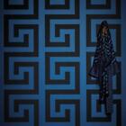 Versace Greek Key Vinyl Wallpaper 10x70cm Geometric Maze Shiny Navy Blue 38609-3