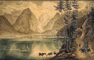 ACHENSEE Theodor Verhas del. Aquarell,FederPinselSepiaLavis 1837 StichvorlageS55 - Bild 1 von 3