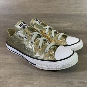 Converse All Star Youth Junior Gold Sparkly Sparkle Kids Shoes Size 4 Low Top